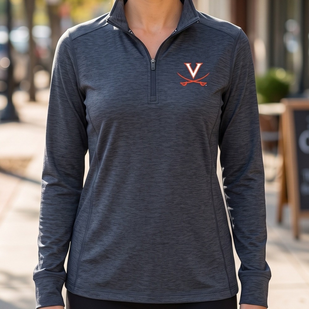 Vansport UVA Virginia Cavaliers Womens Quarter Zip Pullover Heather Gray SM